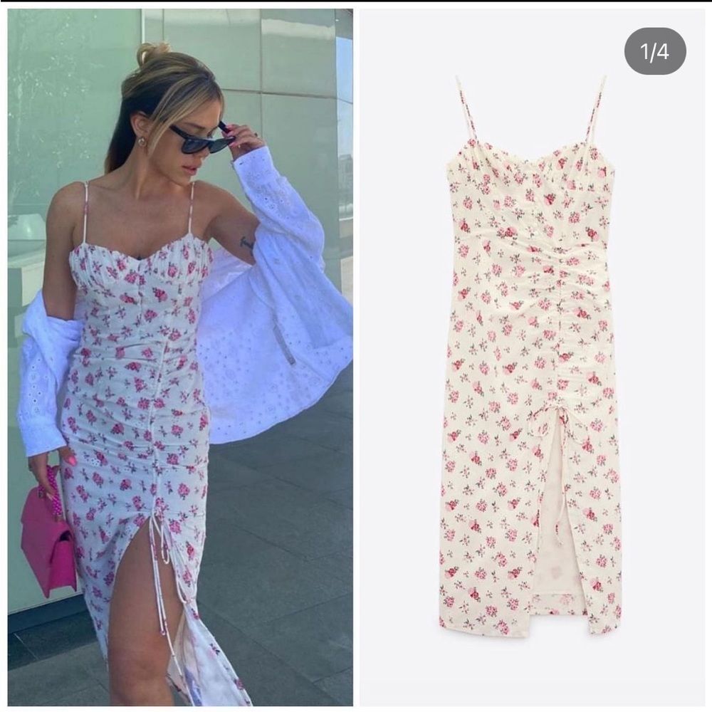 ZARA FLORAL LINEN BLEND DRESS